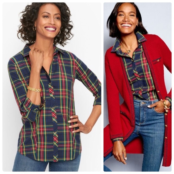 Talbots Classic Button Down Long Sleeve Shirt 2P Scenic Plaid - Picture 1 of 8